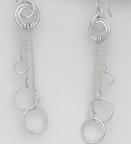 925 Sterling Silver Cube and Box Chain Push-Back/Drop Earrings (1)