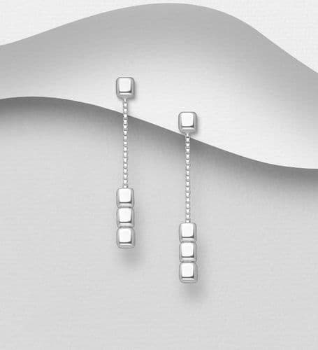 925 Sterling Silver Cube and Box Chain Push-Back/Drop Earrings