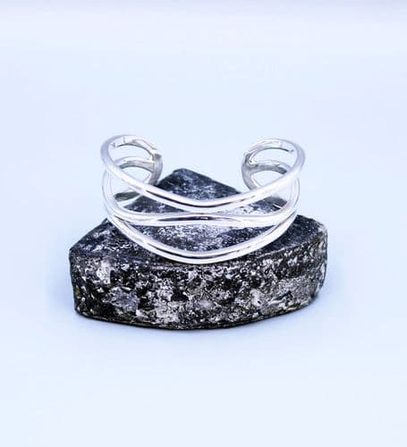 925 Sterling Silver Cuff Bangle - Triple Wavy Exquisite Design