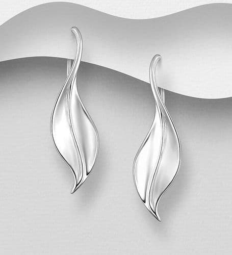 925 Sterling Silver Designer Inspired, Hand Crafted Leaf Hook/Drop Earrings