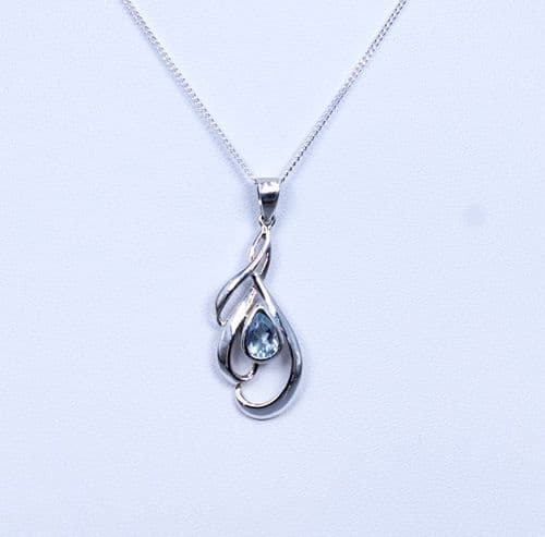 925 Sterling Silver Designer Inspired Pendant & Chain Set with a Blue Topaz Gem Stone