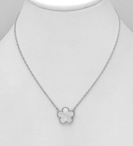 925 Sterling Silver Designer Inspired Textured Clover Flower Necklace - Exclusive