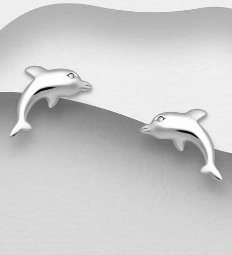 925 Sterling Silver Dolphin Push-Back/Stud Earrings