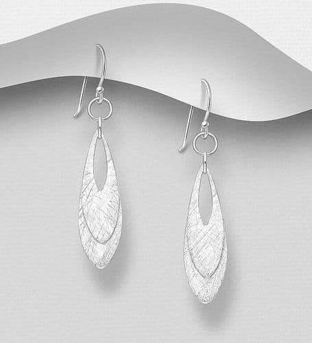 925 Sterling Silver Double Drop Matte Finish Hook/Drop Earrings