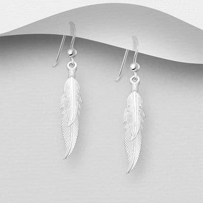 925 Sterling Silver Double Feather Hook Drop Earrings