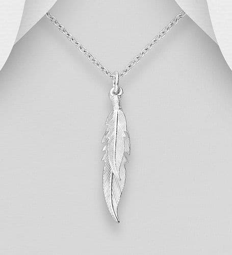 925 Sterling Silver Double Feather Pendant & Chain