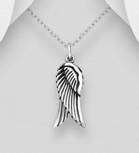925 Sterling Silver Double Oxidized Wings Pendant & Chain