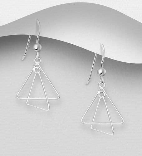 925 Sterling Silver Double Triangle Drop Earrings