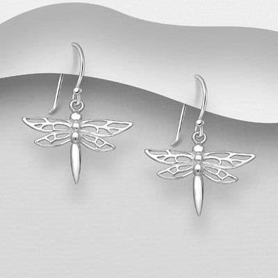 925 Sterling Silver Dragonfly Hook/Drop Earrings Featuring Beautiful Open Work Wings