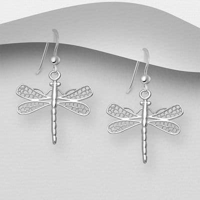925 Sterling Silver Dragonfly Medium Sized Drop Earrings