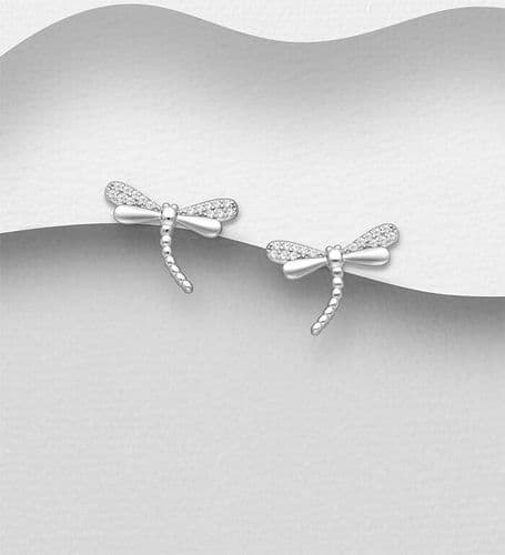 925 Sterling Silver Dragonfly Stud Earrings with CZ Simulated Diamonds