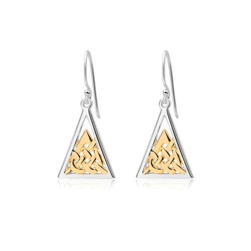 925 Sterling Silver drop earrings with exquisite 18ct yellow gold Celtic centre