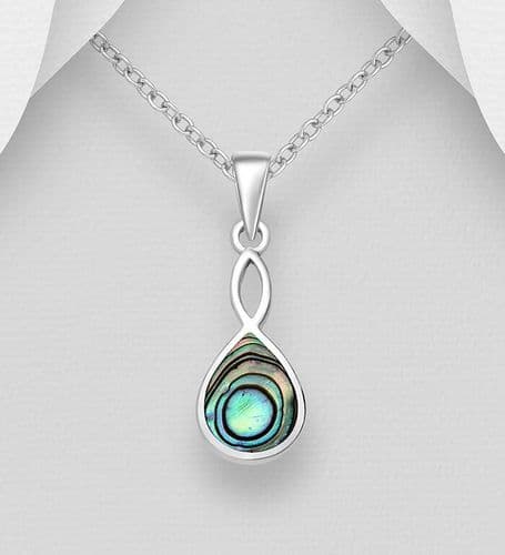 925 Sterling Silver Droplet Pendant/Necklace, Decorated with Aberlone Shell