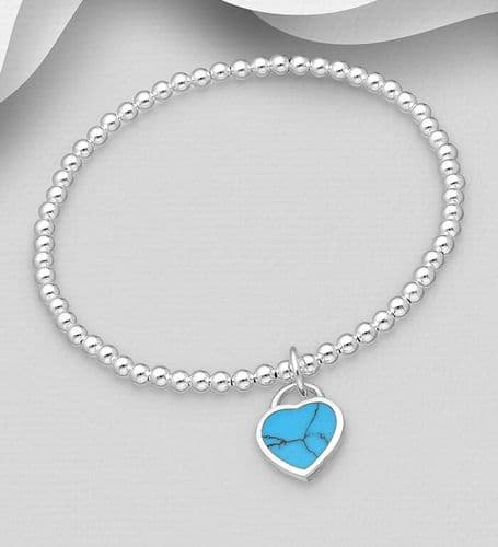 925 Sterling Silver Elastic Ball Bracelet with A Heart Charm