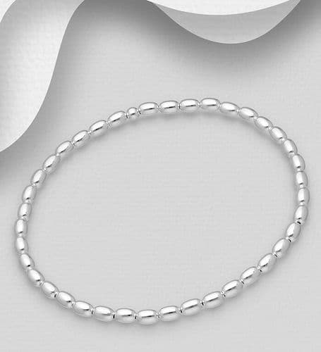 925 Sterling Silver Elastic Beaded Bracelet: Oval Beads: 3 mm