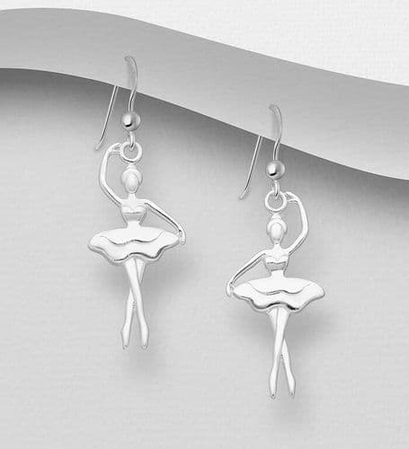 925 Sterling Silver Elegant Ballet Dancer Hook/Drop Earrings