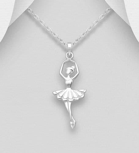 925 Sterling Silver Elegant Ballet Dancer Pendant & Chain