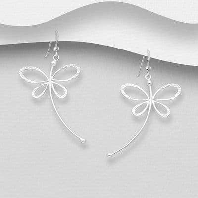 925 Sterling Silver Elegant Dragonfly Hook/Drop Earrings