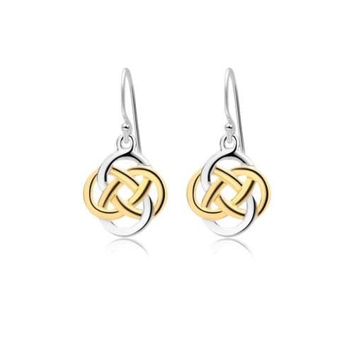 925 Sterling Silver Exclusive Celtic Drop Earrings, With 18K Yellow Gold