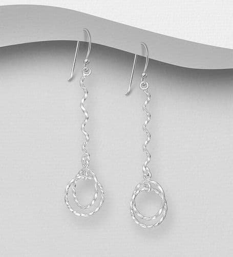 925 Sterling Silver Expertly Hand Crafted Round Twisted Hook-Drop Earrings