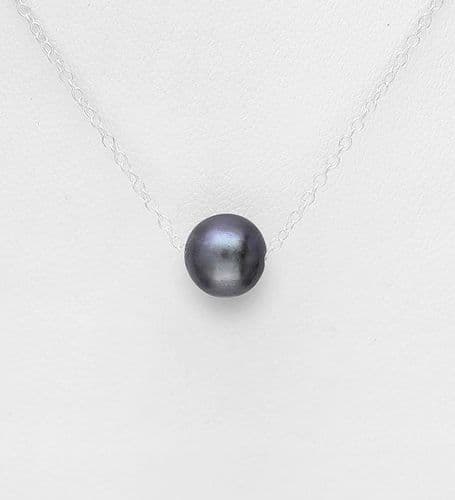 925 Sterling Silver Exquisite Necklace With A Freshwater  Black Pearl Bead (6-7 mm Diameter)