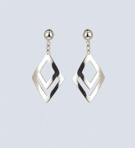 925 Sterling Silver Exquisite Square Hand Crafted Double Diamond Design Stud Push Backs/Drop Earring