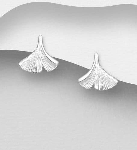 925 Sterling Silver Fan Style Leaf Push-Back/Stud Earrings