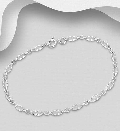 925 Sterling Silver Fancy Flat Crinkled Link Bracelet