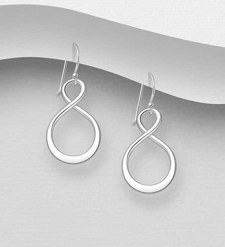 925 Sterling Silver Featuring an Infinity Style Drop Earrings with Hook Fitting