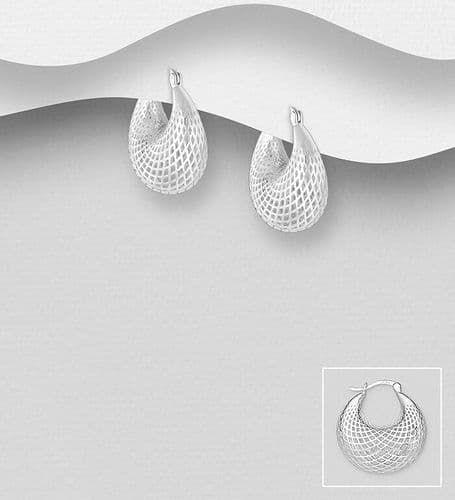 925 Sterling Silver Filigree Hinged-Back Hoop Earrings
