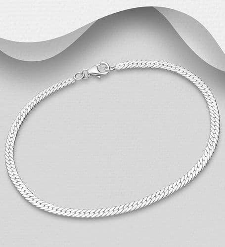 925 Sterling Silver Flat Herringbone Link Bracelet