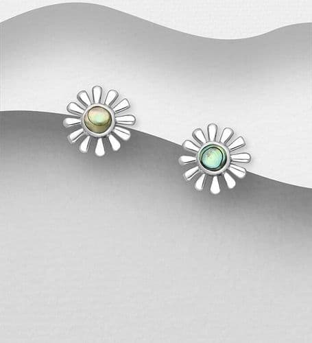 925 Sterling Silver Flower Push-Back/Stud Earrings, Decorated with Abalone Shell