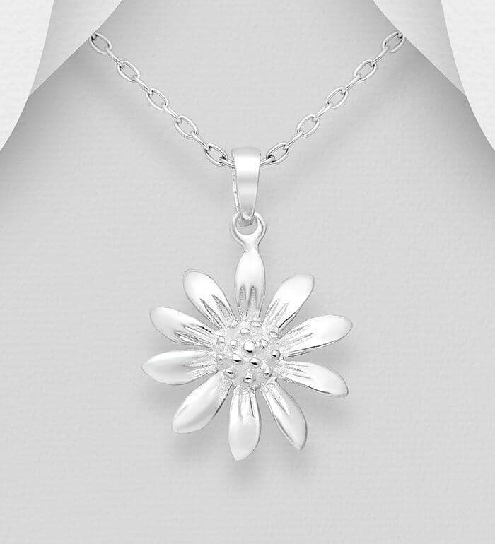 925 Sterling Silver Flower with Pollen Pendant Chain 18