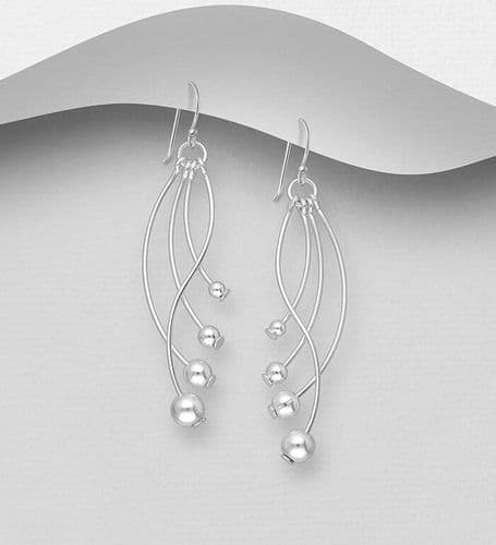 925 Sterling Silver Four Ball Hook/Drop Earrings