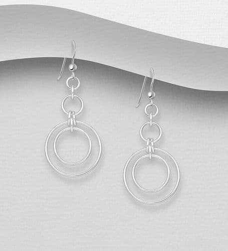 925 Sterling Silver Graduated Circle Link Drop/Hook Earrings