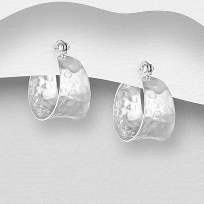925 Sterling Silver Hammered 18mm Wide Hoop Earrings