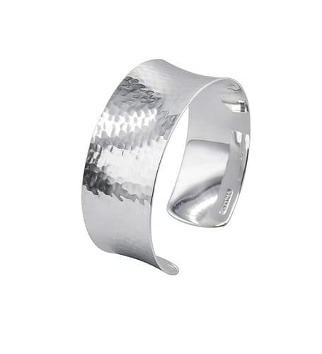 925 Sterling Silver Hammered Cuff Style Bangle - 25 mm Wide