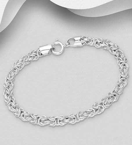 925 Sterling Silver Hand Crafted Byzantine Link Bracelet - 18cm