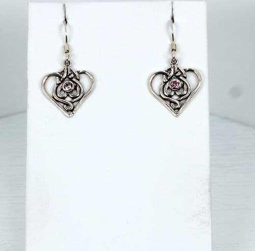 925 Sterling Silver Hand Crafted Celtic Design Set with a Amethyst Stone Drop Earrings