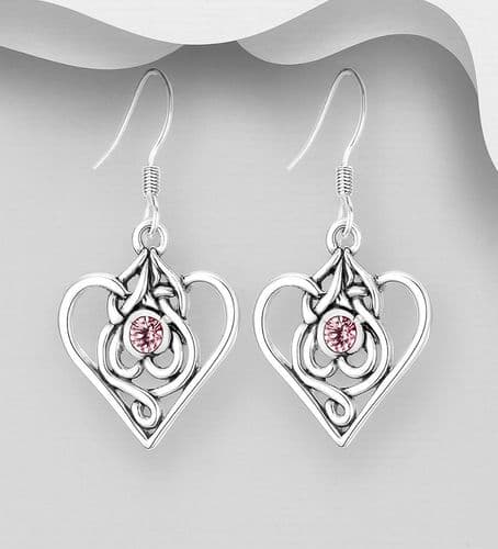 925 Sterling Silver Hand Crafted Celtic Design Set with a Amethyst Stone Drop Earrings