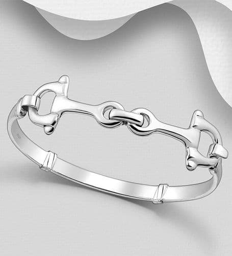 925 Sterling Silver Hand Crafted Double Bite Equestrian-style Bangle, that opens