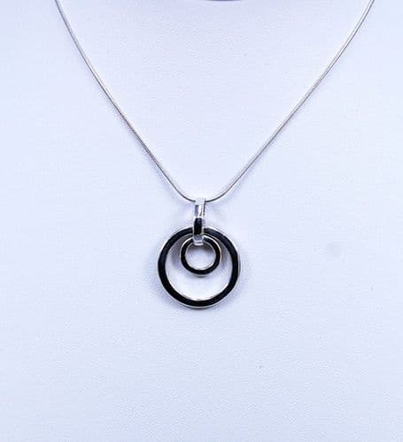925 Sterling Silver Hand-Crafted Double Circle Pendant & Chain