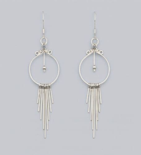 925 Sterling Silver Hand Crafted Fringe-Circle Drop/Drop Earrings