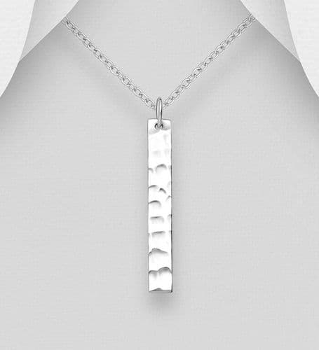 925 Sterling Silver Hand Crafted Hammered Bar Pendant Chain
