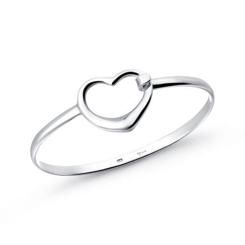 925 Sterling Silver Hand Crafted Large Tiffany Heart Bangle That Opens.. 22 mm Heart
