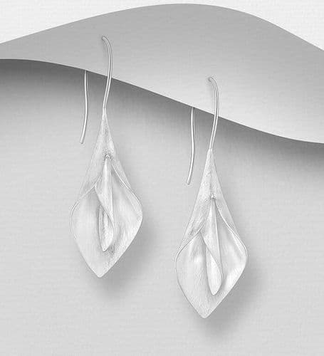 925 Sterling Silver Hand Crafted Matte Flower With Fixed Hook/Drop Earrings