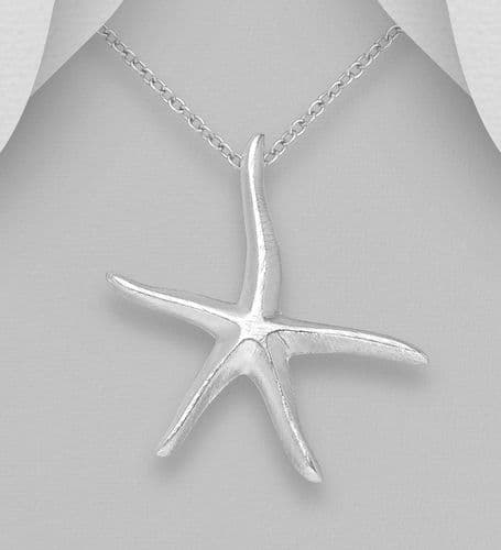925 Sterling Silver Hand Crafted Modern Design Matte Starfish Pendant & Chain