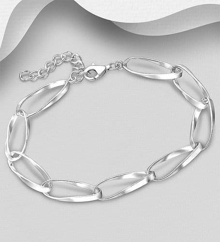 925 Sterling Silver Hand Crafted Oval Open Link Bracelet