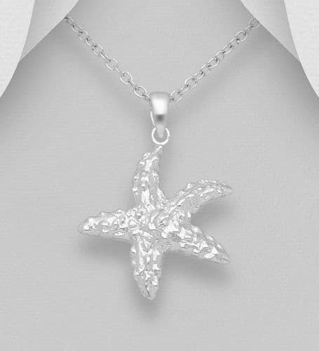 925 Sterling Silver Hand Crafted Pendant & Chain Design That Mimics The Natural Surface of  Starfish