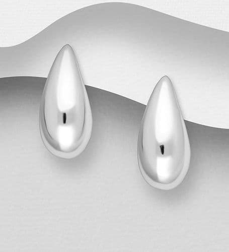925 Sterling Silver Hand Crafted Polished Droplet Push-Back Earrings - 15 mm Width